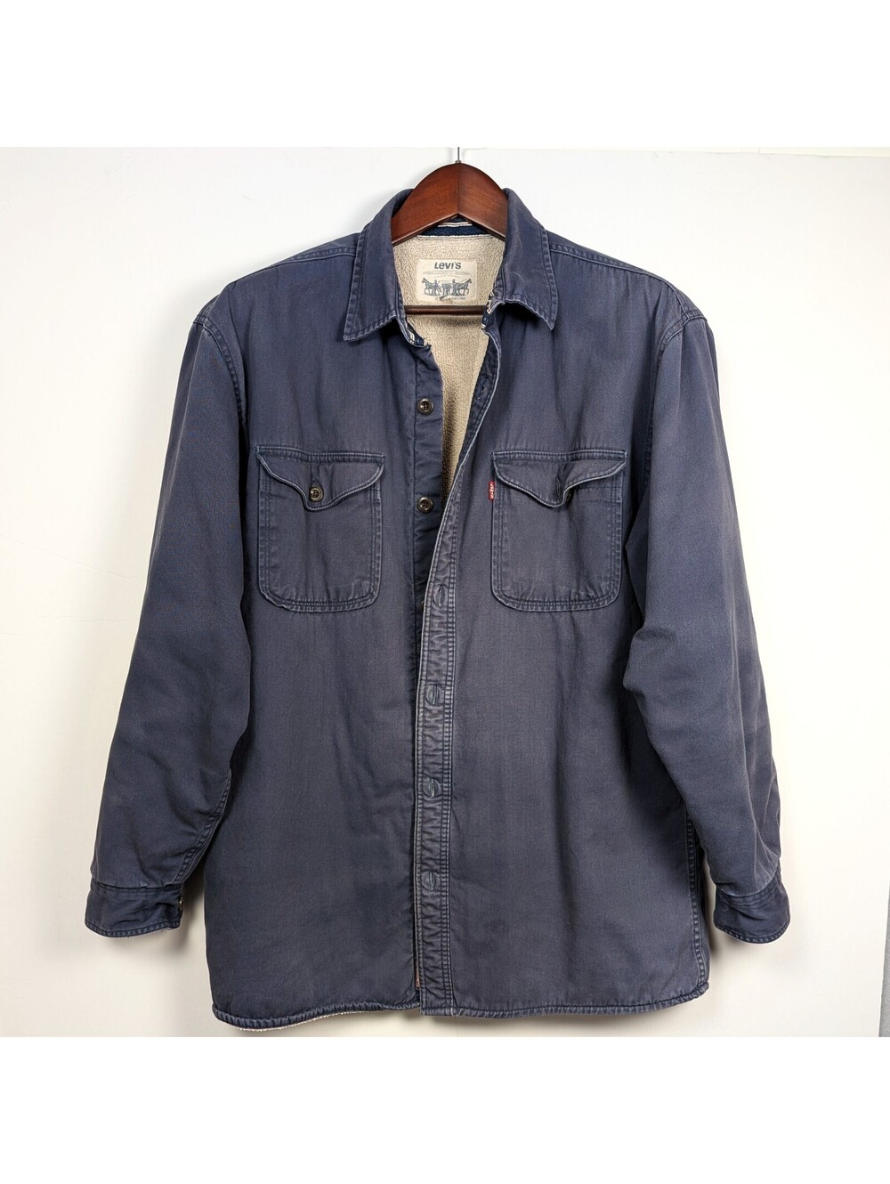 Levi's Mens Large Navy Sherpa Lined Chore Jacket Cotton Barn Coat Workwear
